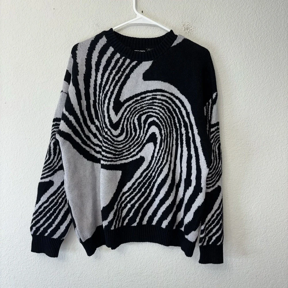 Aelfric Eden Whirlpool Knit Pullover Sweater Mens XL (Fits L) Black White Unisex